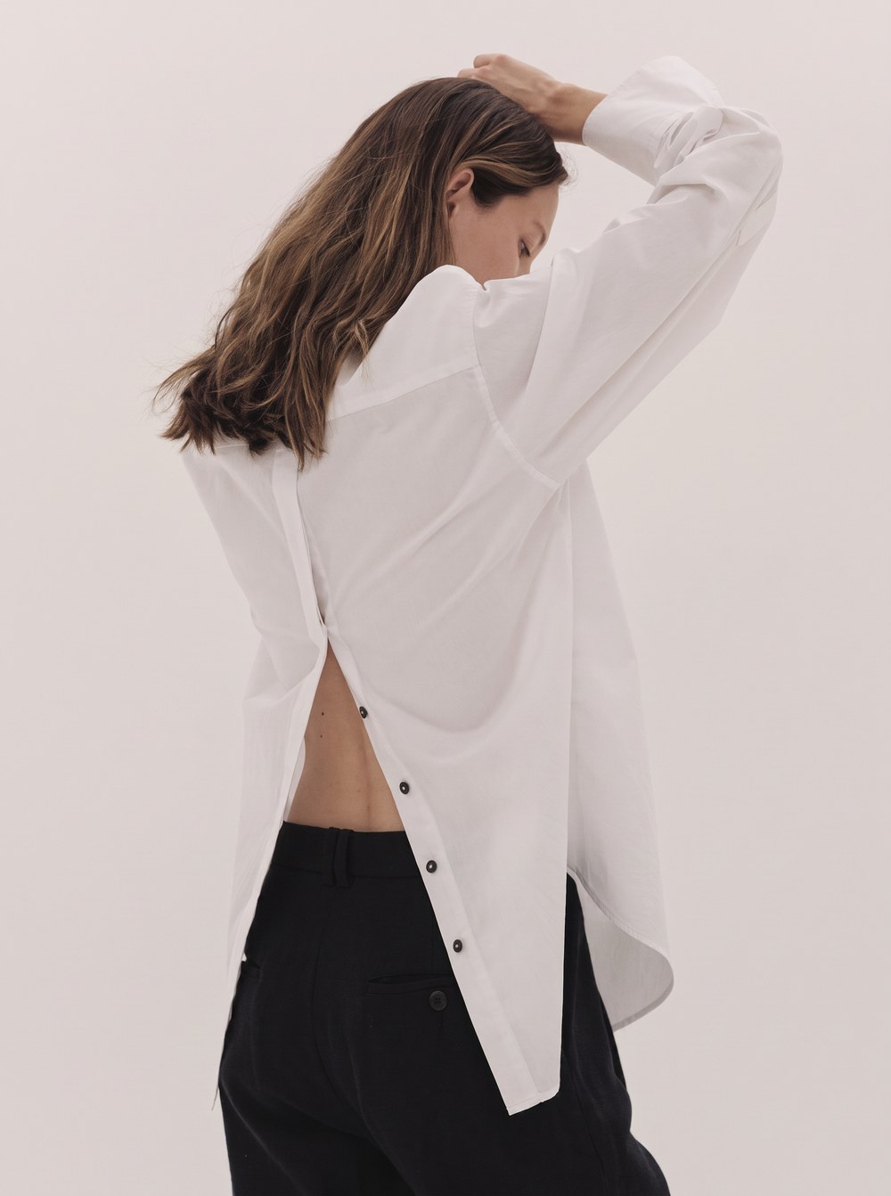 White cotton shirt with open back detail