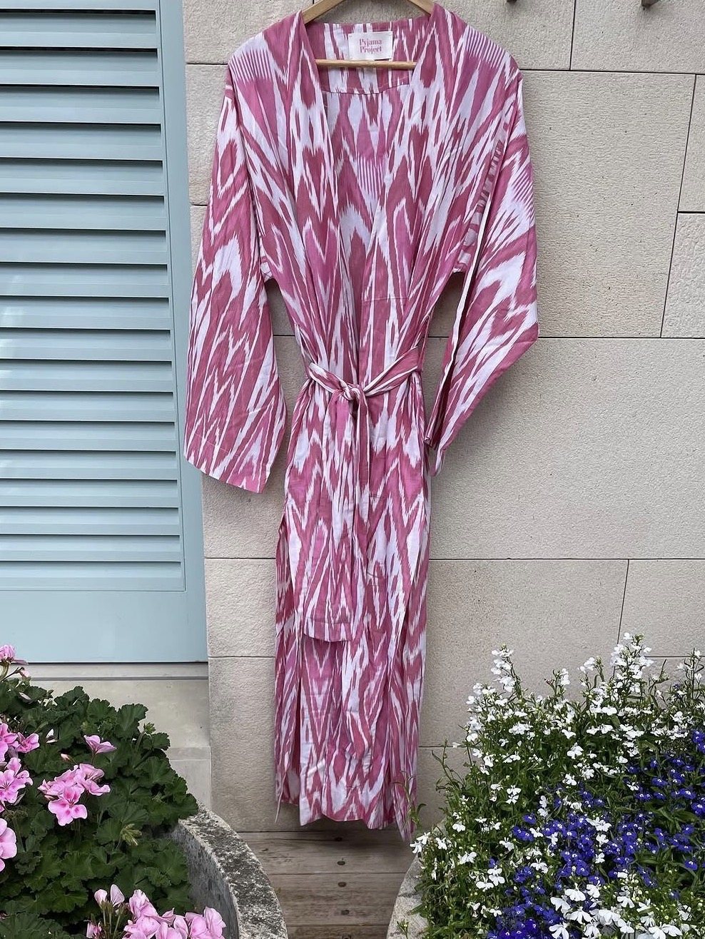 Ikat print co-ord photographed outdoors